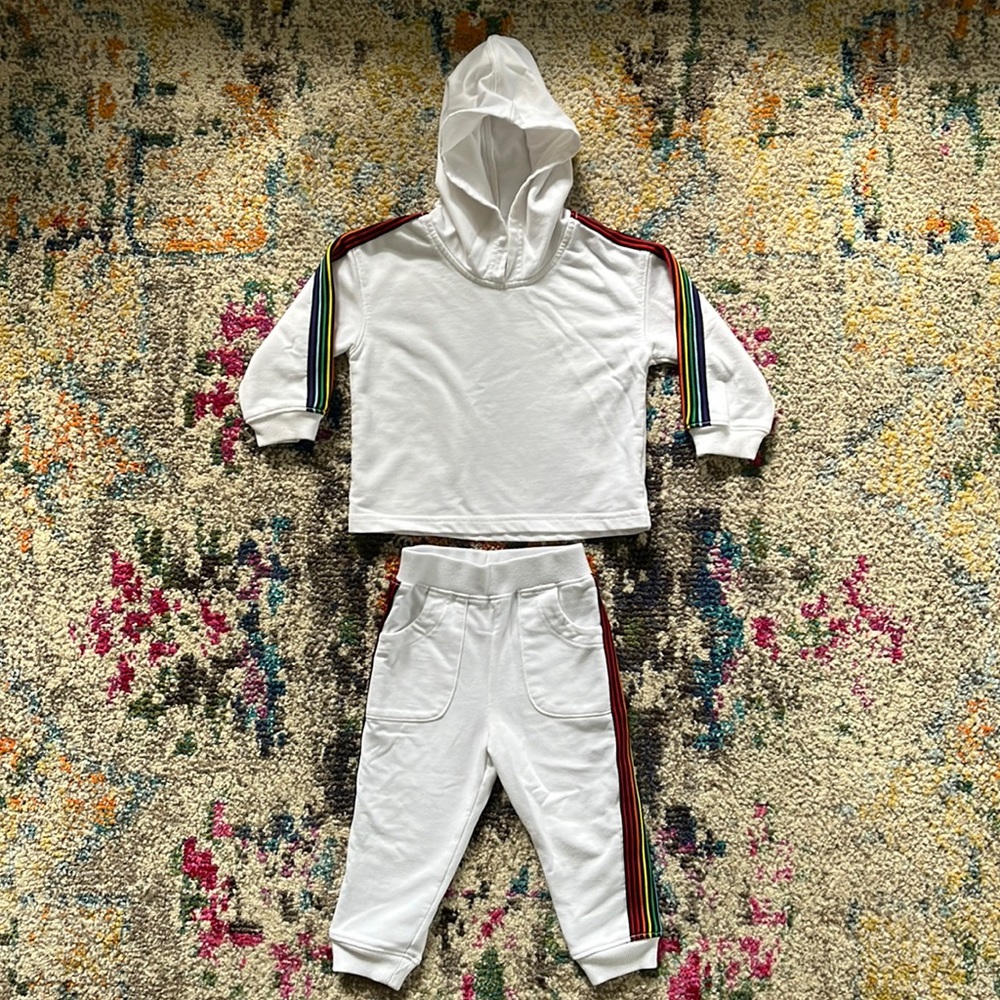 Kapital K Rainbow Stripe Sweatshirt & Jogger Sweatpants Toddler Sweatsuit Sz 24m